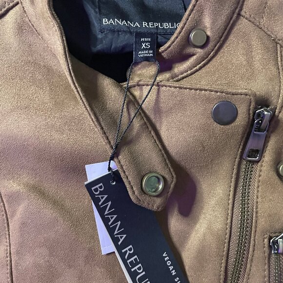 NWT -  Banana Republic Banded Collar Vegan Suede Moto Jacket Canyon Brown, XS - Picture 3 of 5